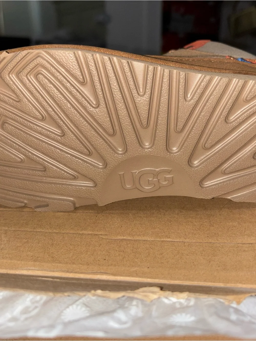 UGG Kids Brown Suede Boots with Blue & Orange Accents